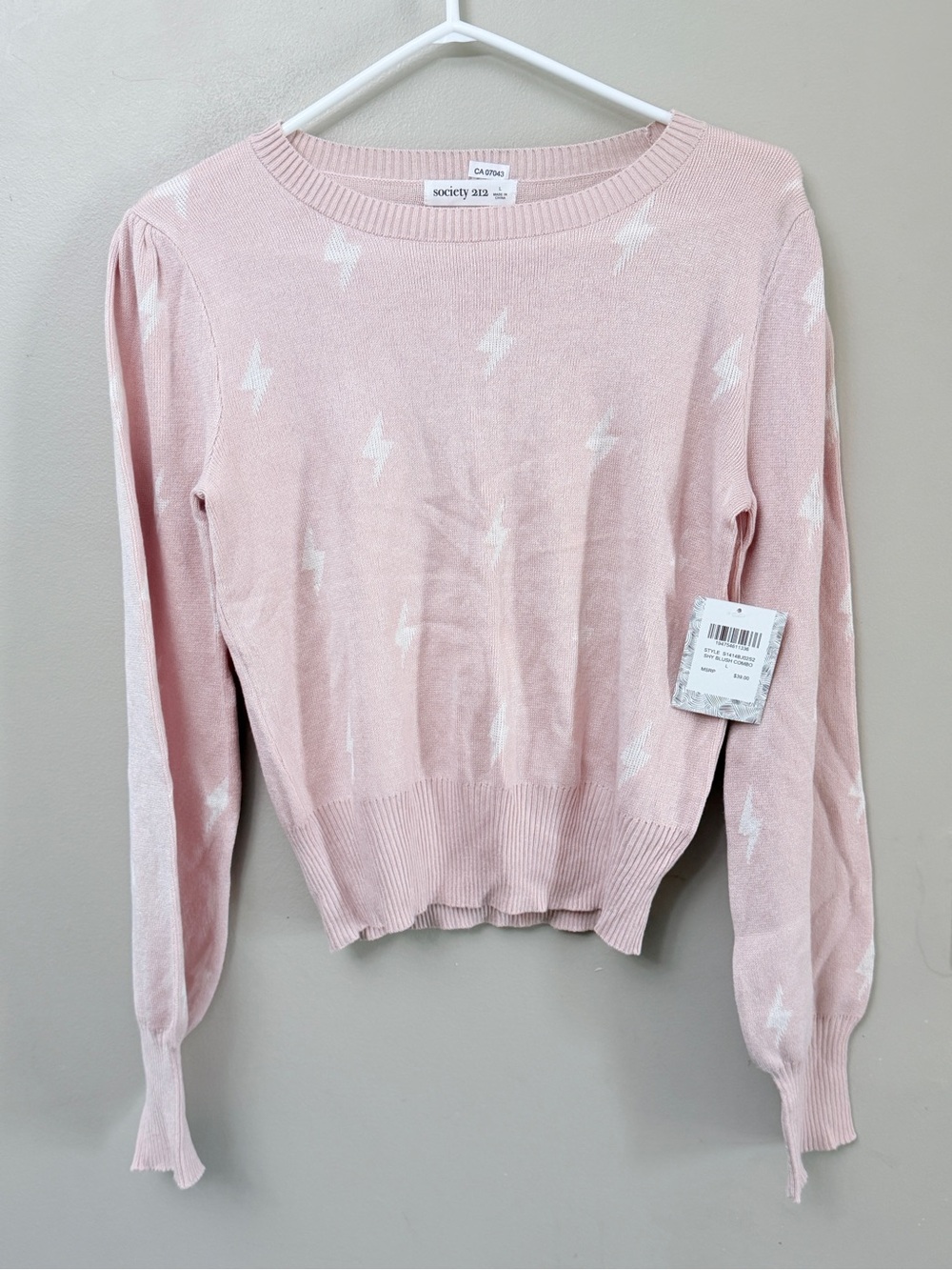 Society 212 Blush Pink Lightning Bolt Sweater L